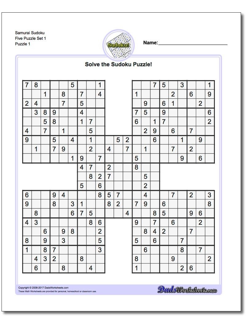 free printable samurai sudoku