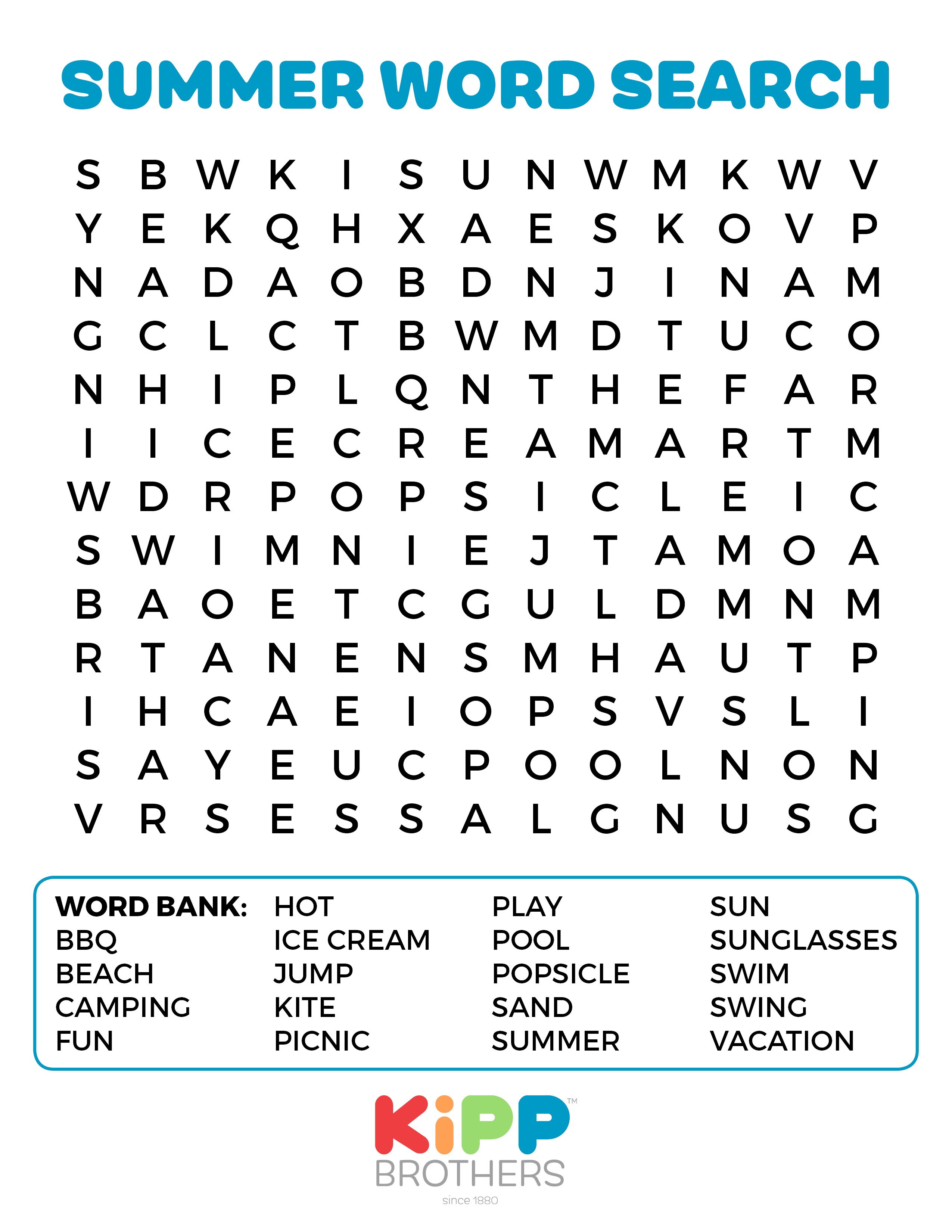 Printable Summer Word Search For Kids! - Kipp Brothers - Free Printable Word Searches For Middle School Students