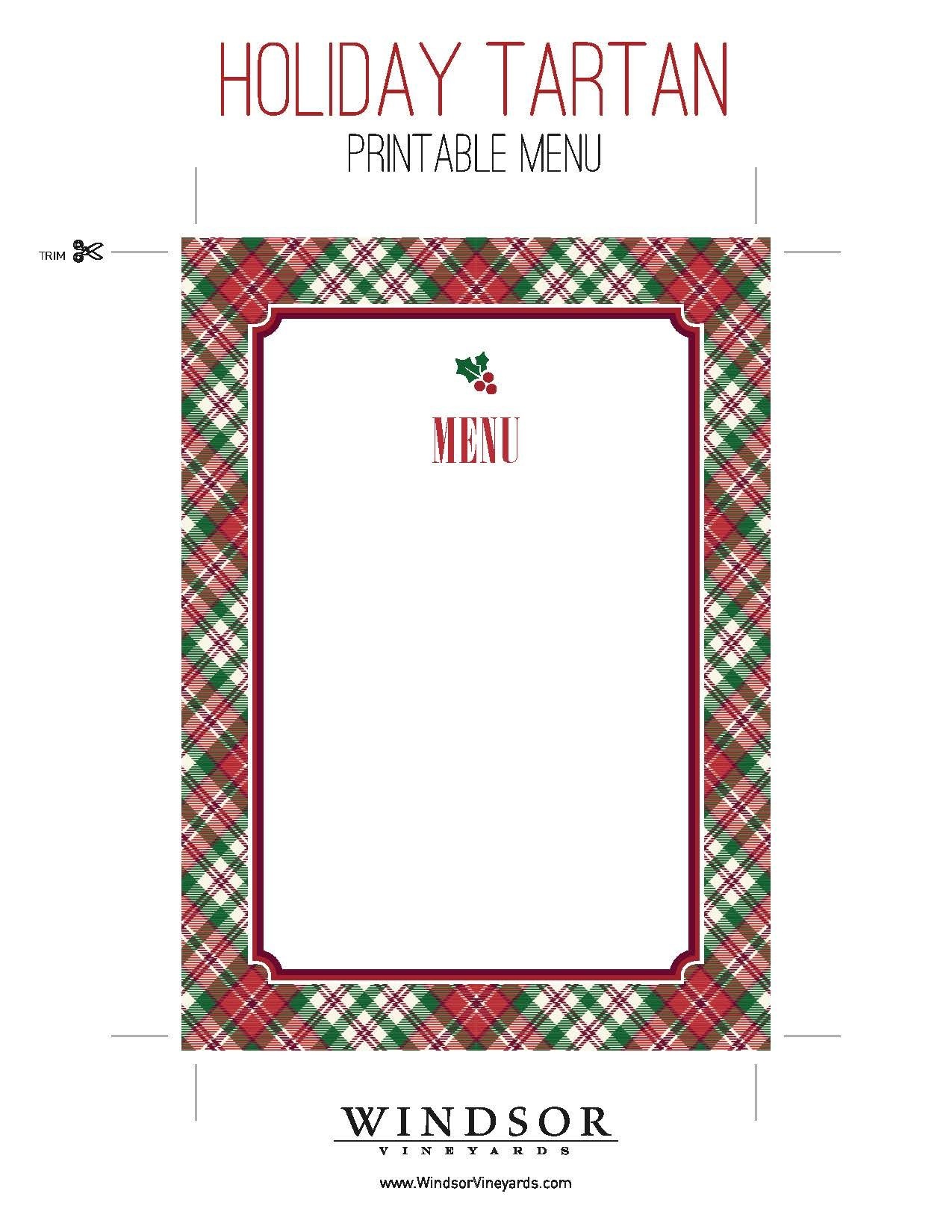 Printable Tartan Menu Template For Holiday Entertaining. Download - Christmas Menu Printable Template Free