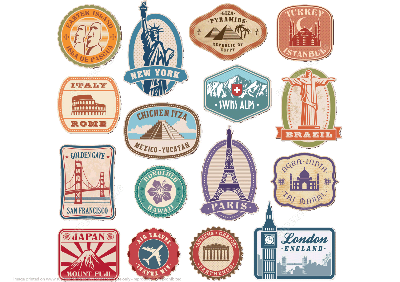 old fashioned travel stamps