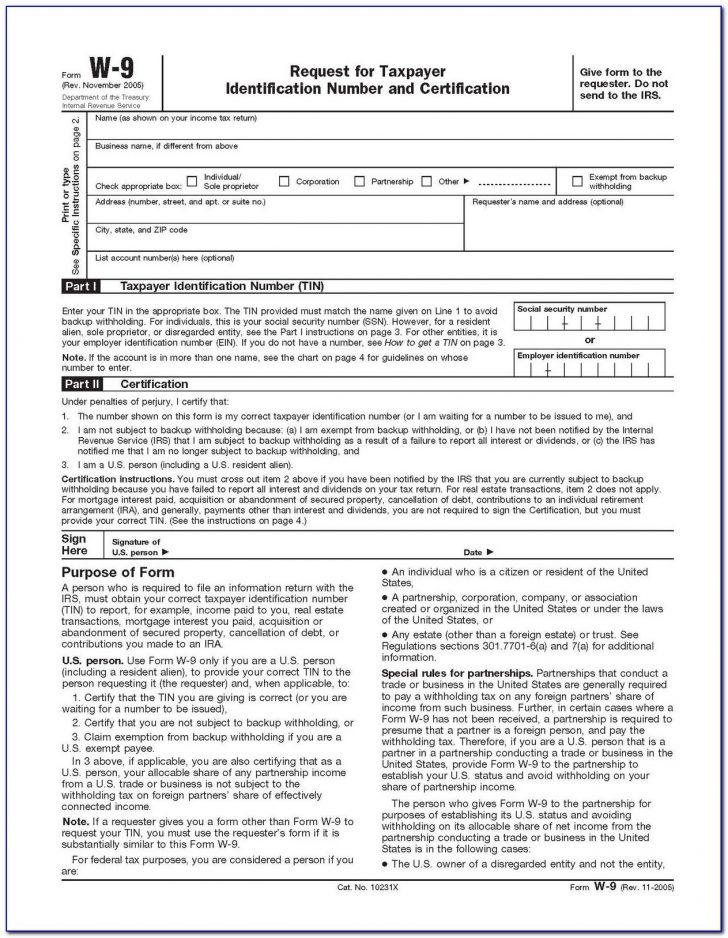 W9 Free Printable Form 2016
