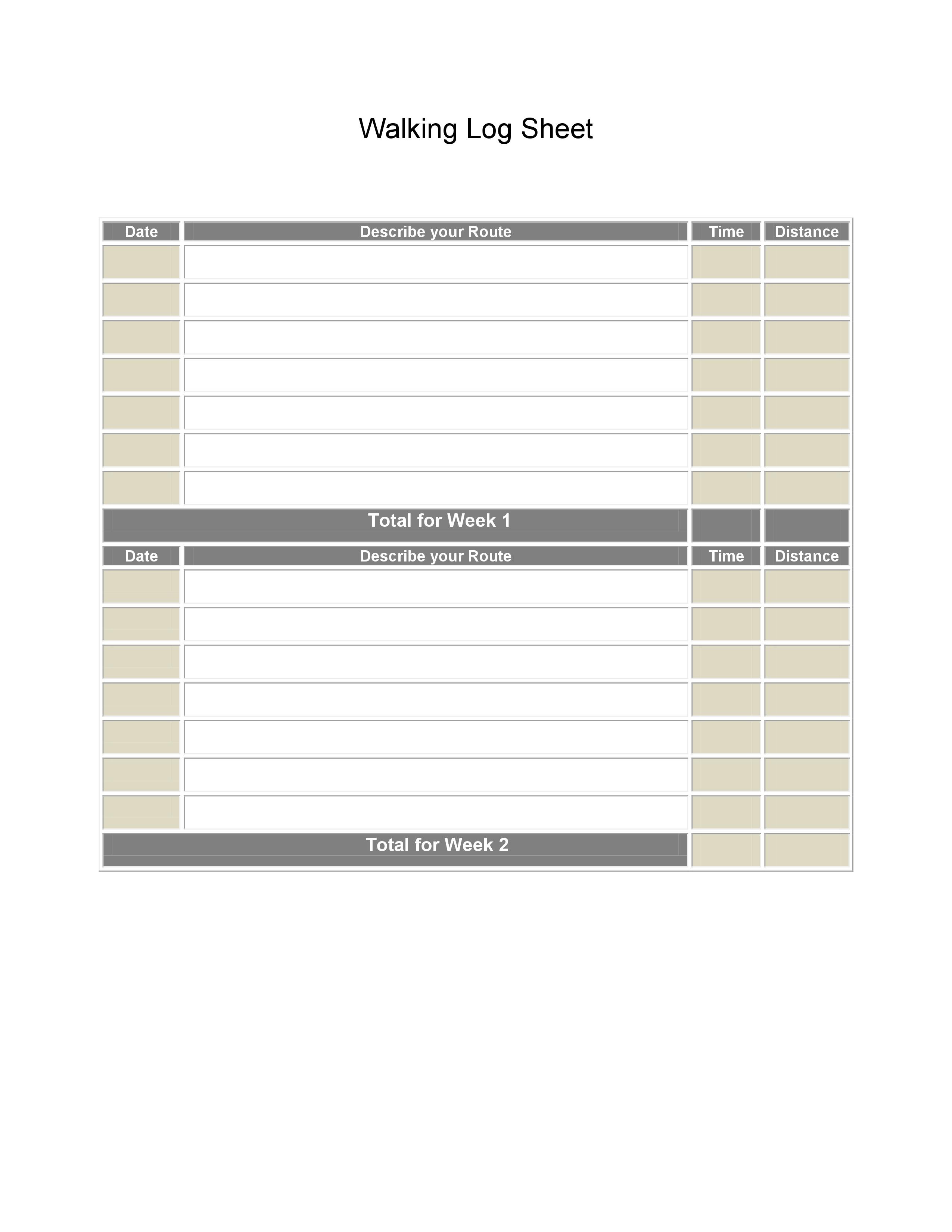 Printable Walking Log Sheets - Free Printable Walking Log