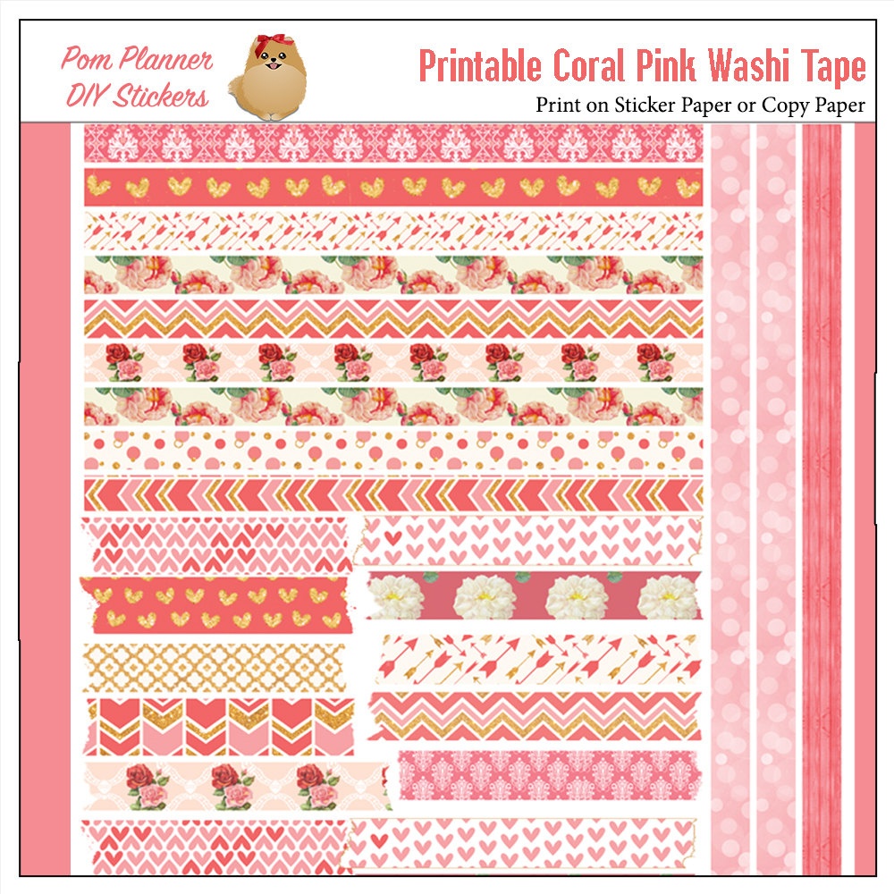 Printable Washi Tape Pink &amp;amp; Coral Roses Pdf Bible Journaling | Etsy - Free Printable Washi Tape