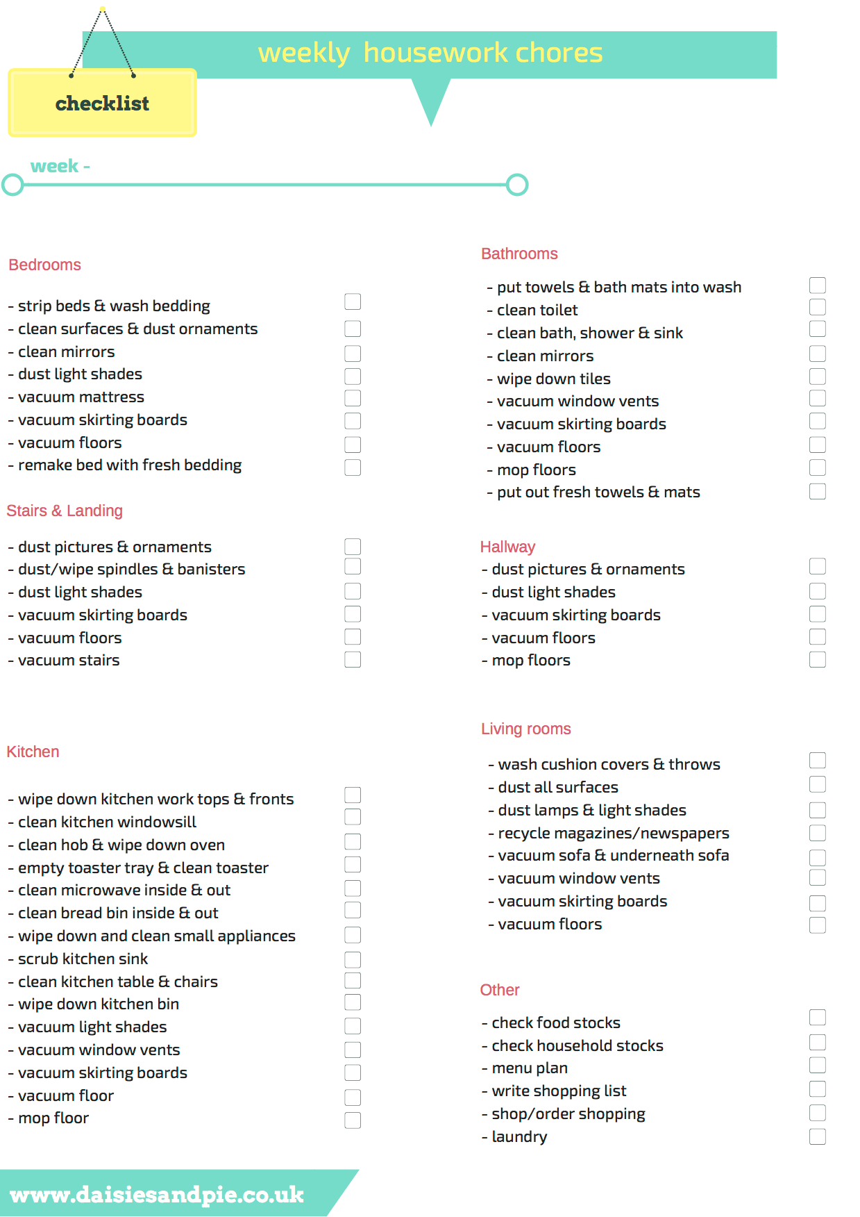 Printable Weekly Housework Checklist | Cleaning Printables | Weekly - Free Printable Housework Checklist