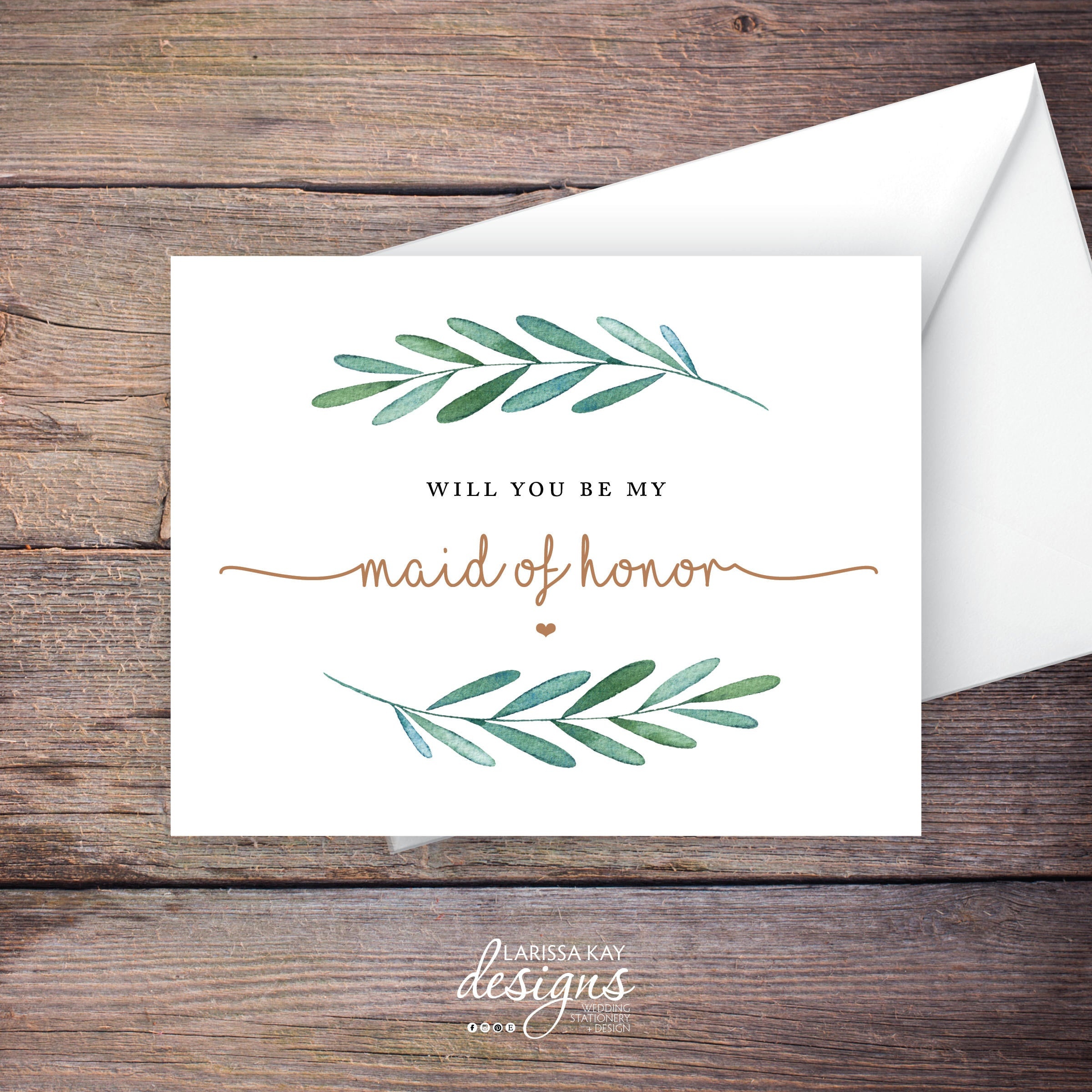 Printable Will You Be My Maid Of Honor Card Greenery Instant | Etsy - Free Printable Will You Be My Maid Of Honor Card