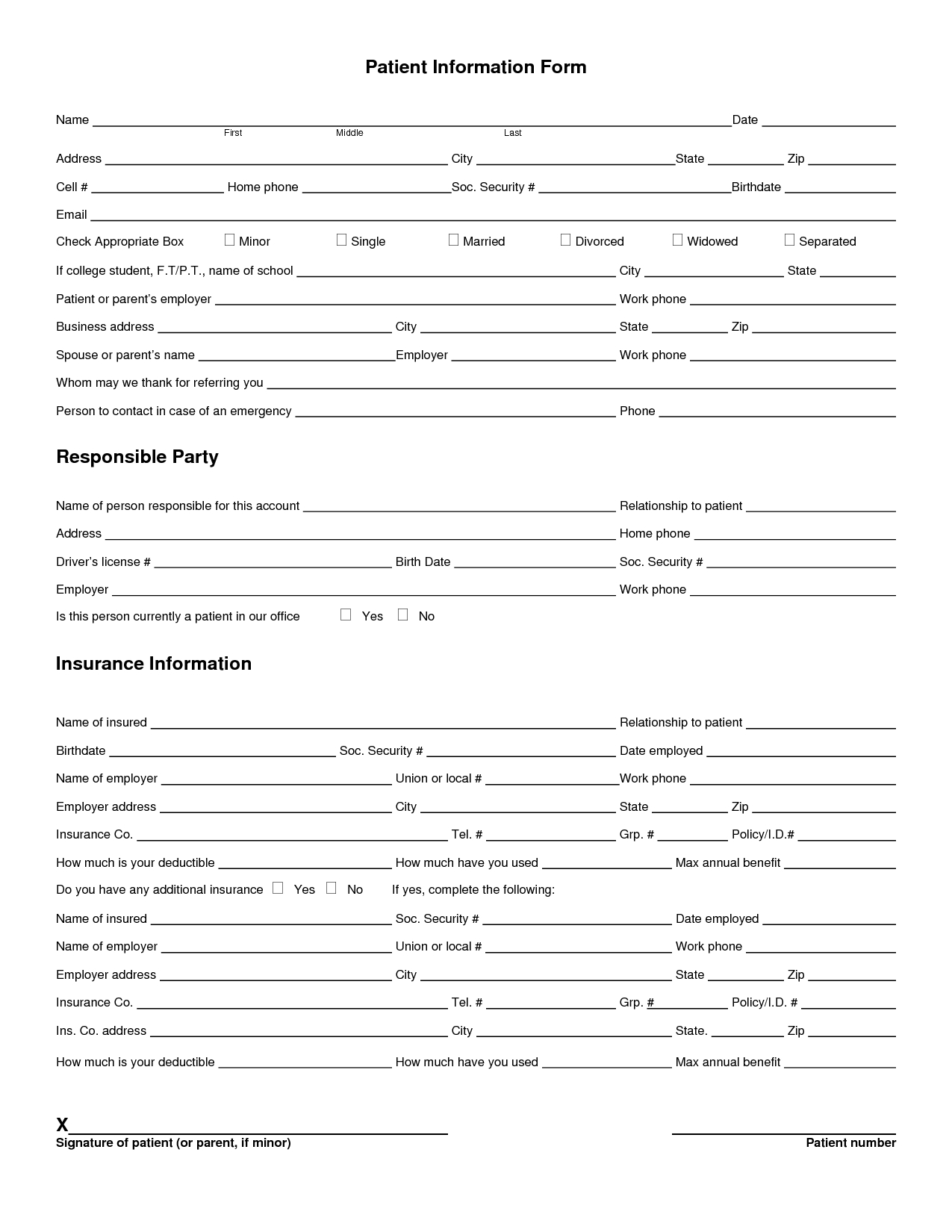 Printable Medical History Forms