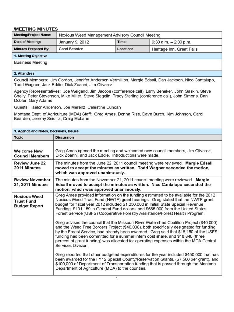 Project Meeting Minutes Template - 9 Free Templates In Pdf, Word - Meeting Minutes Template Free Printable