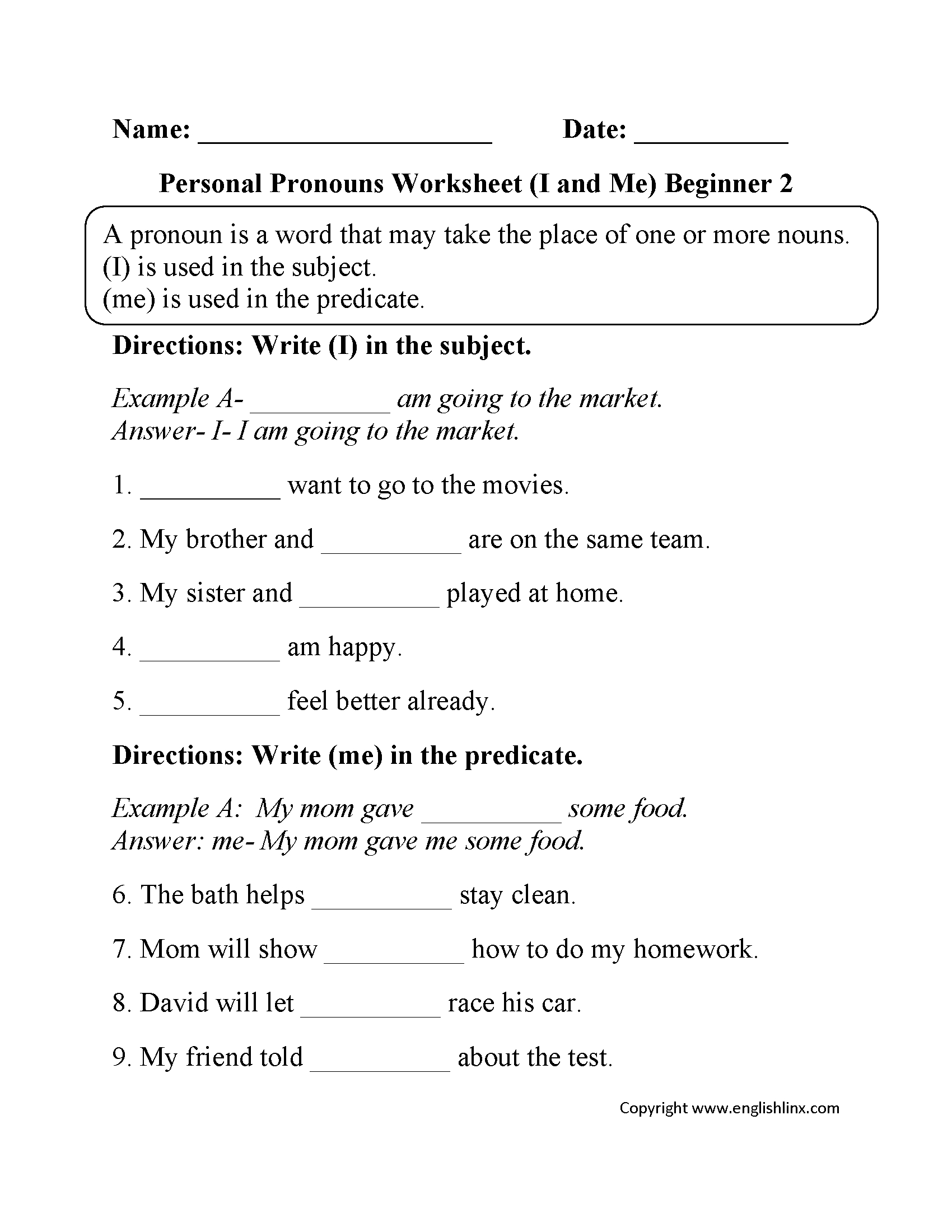 Pronouns Worksheets | Personal Pronouns Worksheets - Free Printable Pronoun Worksheets For 2Nd Grade