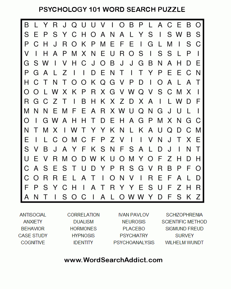 Psychology Printable Word Search Puzzle - Free Printable Word Puzzles