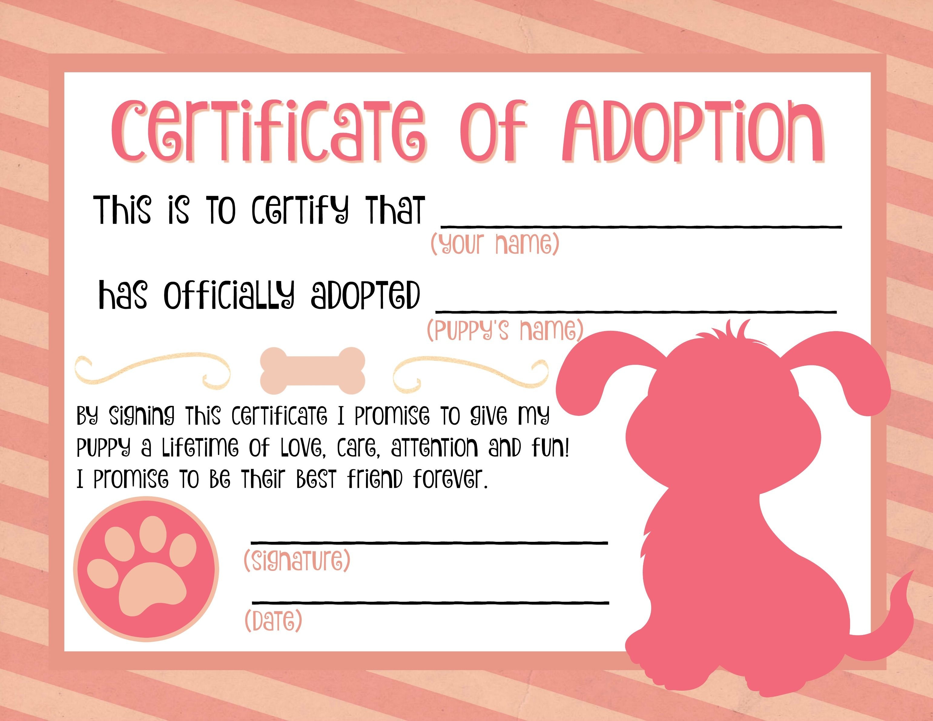 free printable stuffed animal adoption certificate free