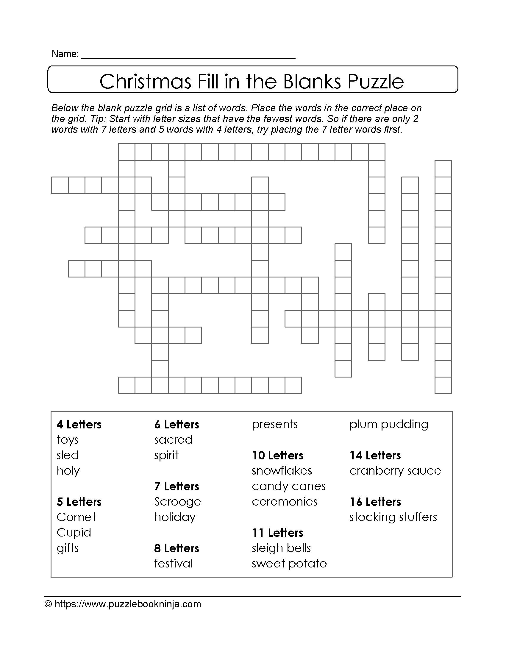 Puzzles To Print. Free Xmas Theme Fill In The Blanks Puzzle - Free Printable Christmas Puzzle Sheets