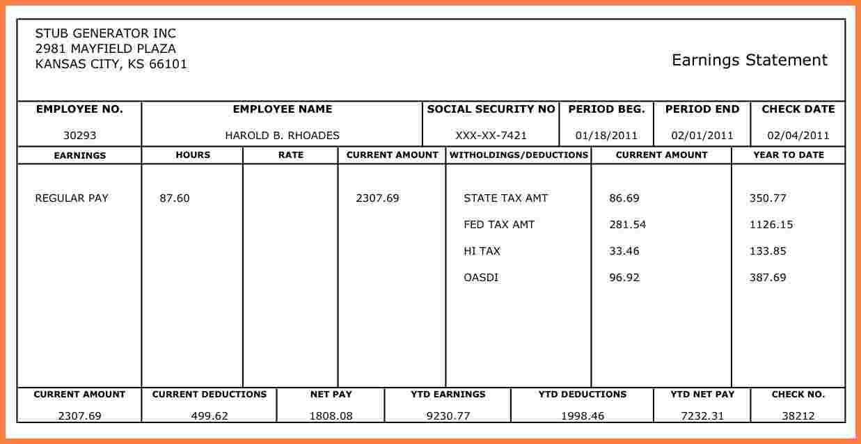 Quickbooks Pay Stub Template Tutlin psstech co Printable Pay Stub