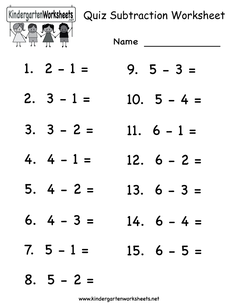 Quiz Subtraction Worksheet - Free Kindergarten Math Worksheet For - Free Printable Kindergarten Addition And Subtraction Worksheets