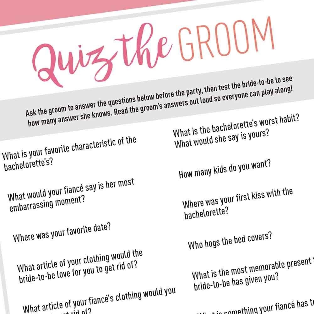 Quiz The Groom - Free Digital Download In 2019 | Bachelorette Games - How Well Does The Bride Know The Groom Free Printable