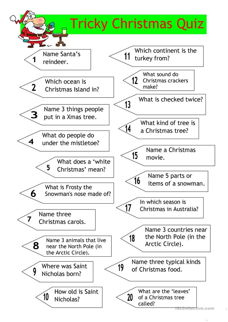 Quiz - Tricky Christmas Quiz Worksheet - Free Esl Printable - Free Christmas Picture Quiz Questions And Answers Printable
