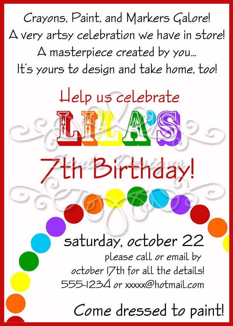 Rainbow Art Birthday Party Or Playdate Invitation - Printable - Arts - Play Date Invitations Free Printable