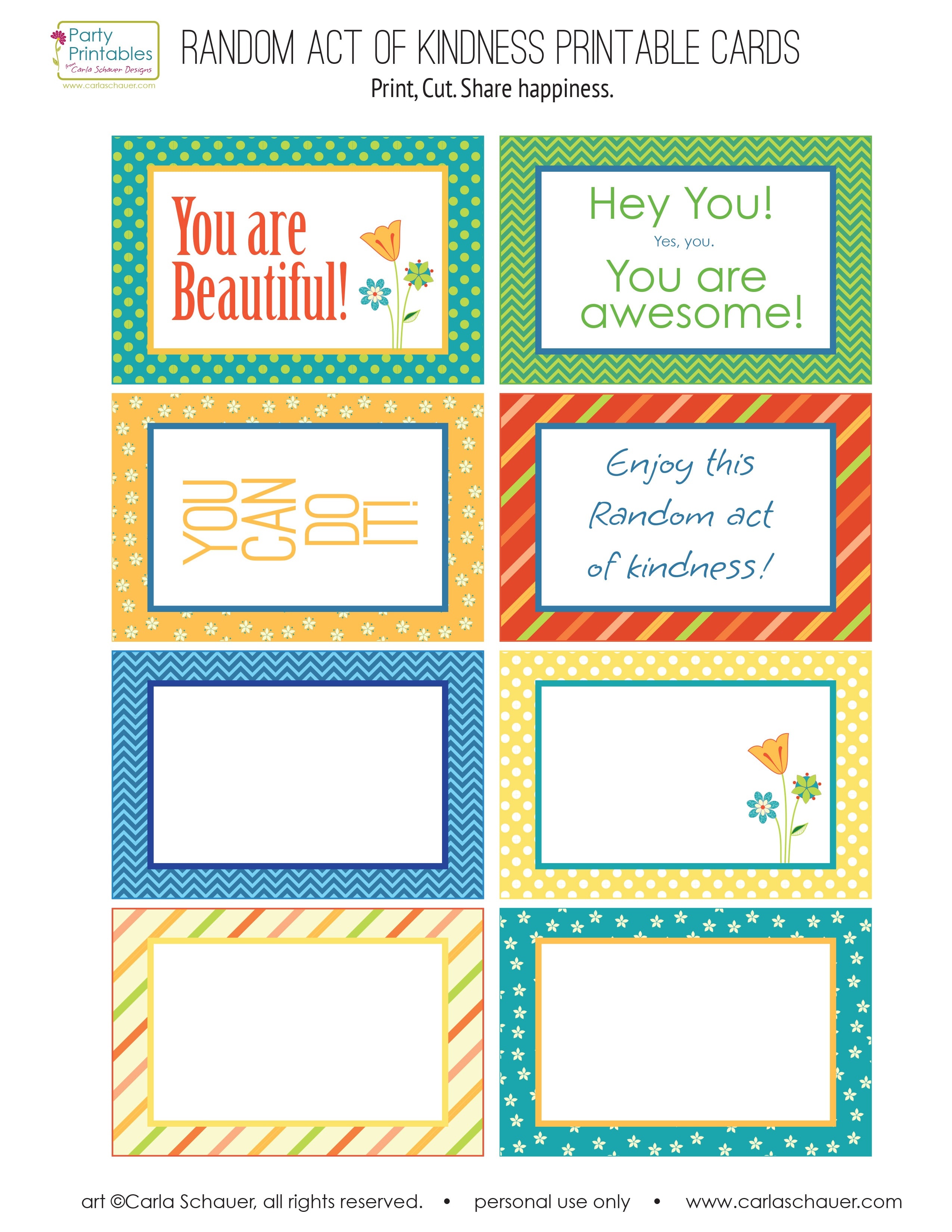 Random Act Of Kindness Free Printables | Carla Schauer Designs - Free Printable Kindness Cards
