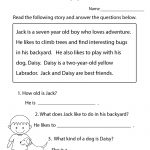 Reading Comprehension Practice Worksheet Printable | Joys Of   Free Printable English Reading Worksheets For Kindergarten