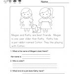 Reading Comprehension Worksheet   Free Kindergarten English   Free Printable Reading Comprehension Worksheets