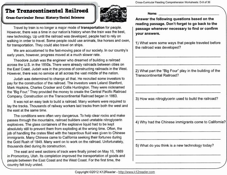 Free Printable Worksheets Reading Comprehension 5Th Grade