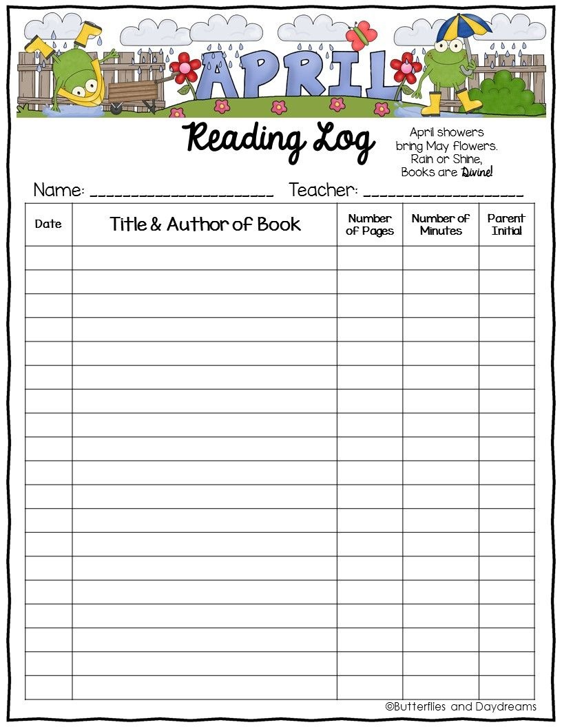 Reading Log {April Showers} | Tpt Free Lessons | Reading Logs - Free Printable Reading Recovery Books