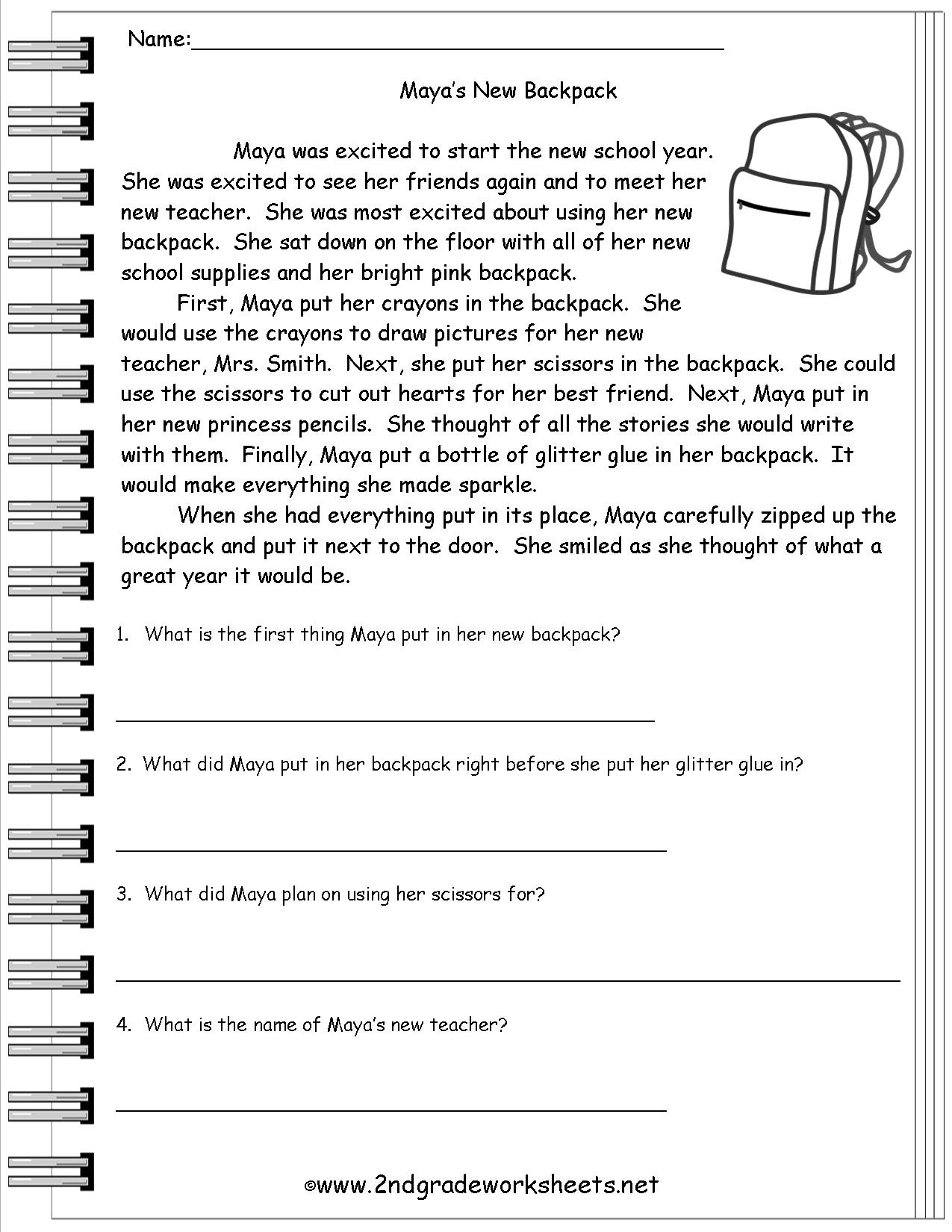 Reading Worksheeets - Free Printable Comprehension Worksheets For Grade 5