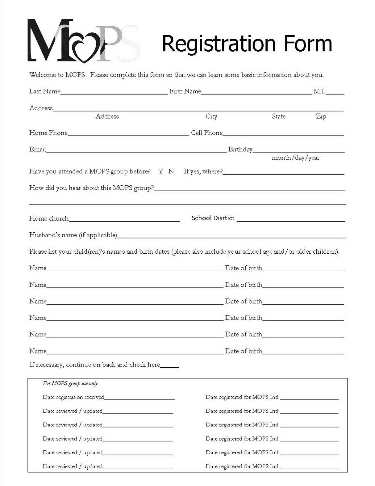 Registration Form Template Free Download