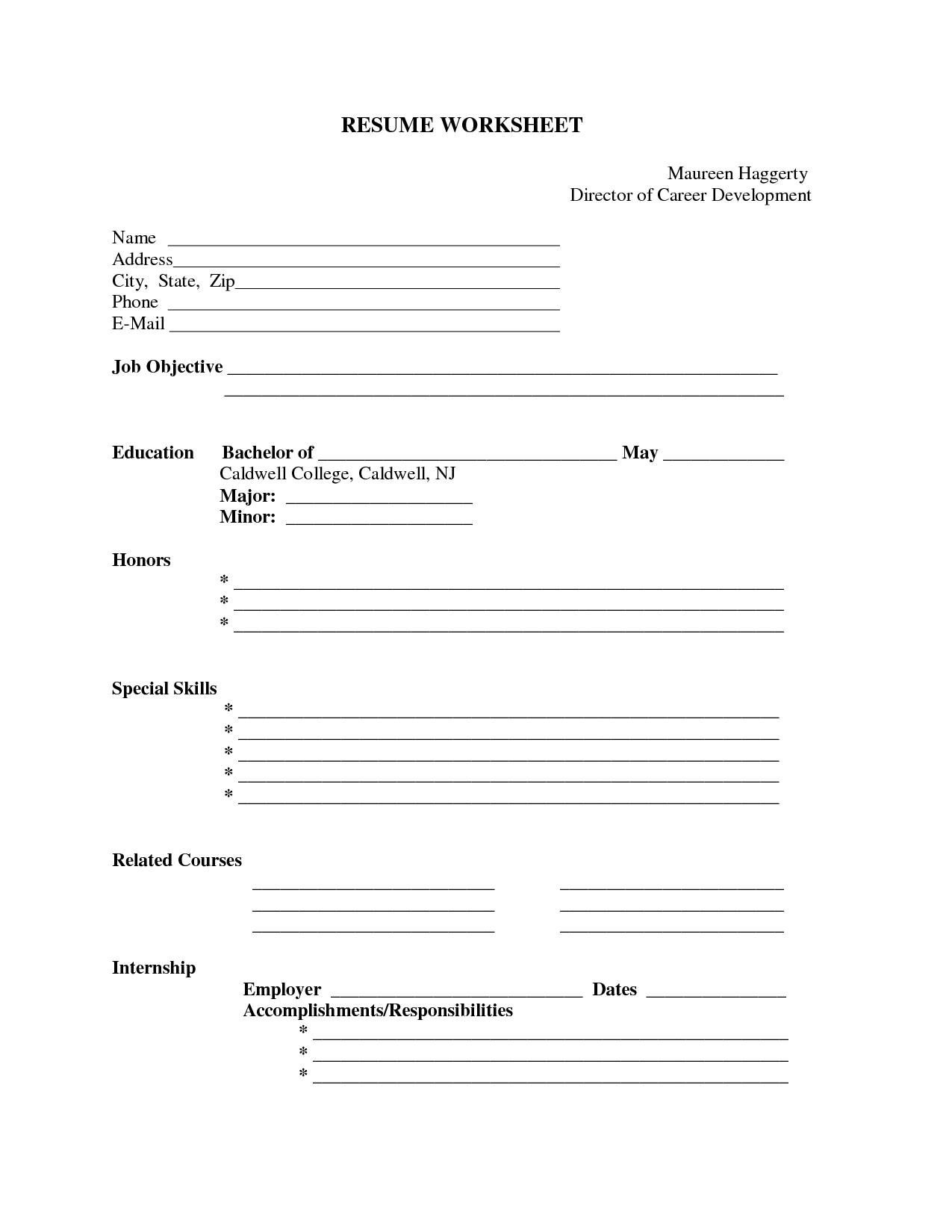 Resume Forms Free - Kaza.psstech.co - Free Printable Fill In The Blank Resume Templates