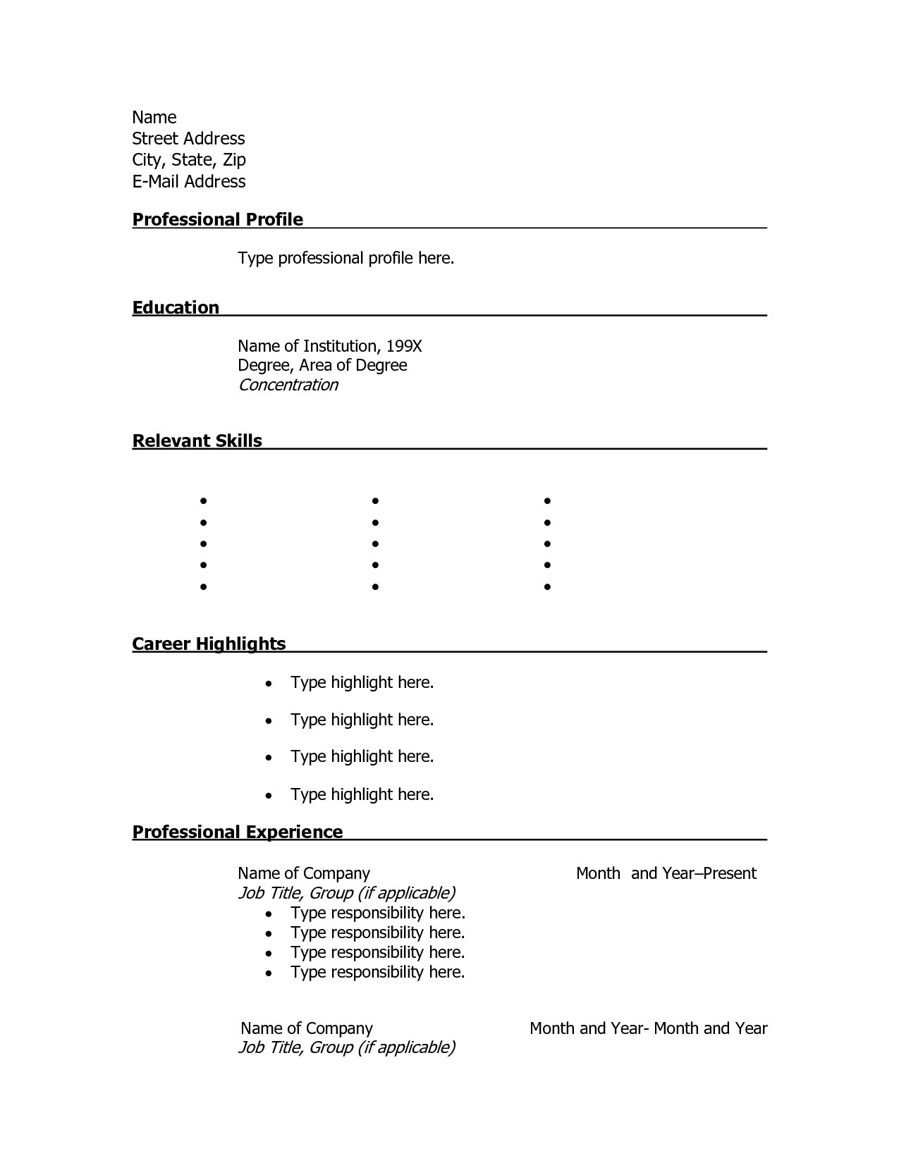 Resume Template For High School Students Free Printable Resume - Free Printable Resume Templates
