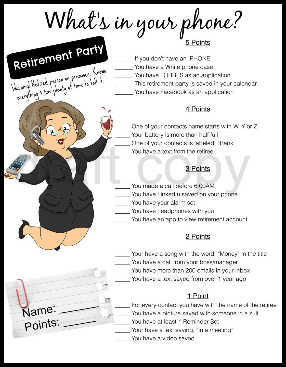 Retirement Party Game-Whats In Your Phone31Flavorsofdesign On - Retirement Party Games Free Printable