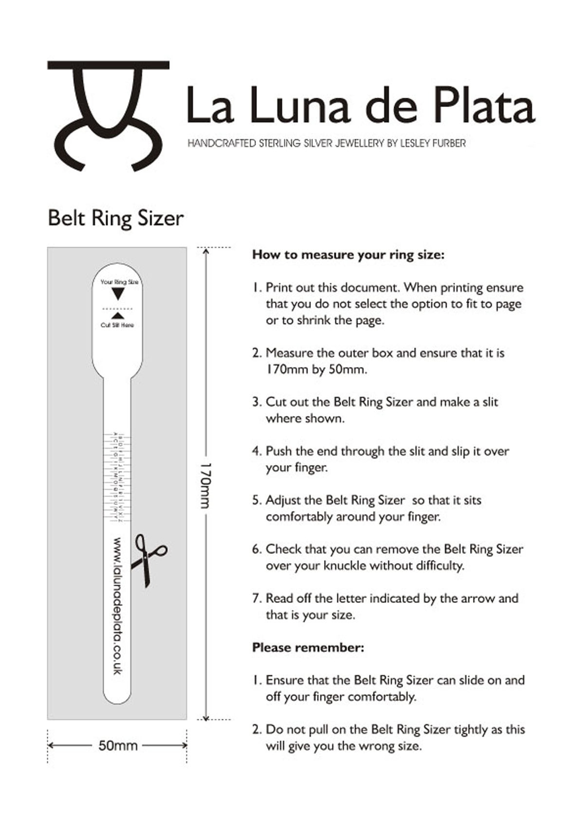Ring And Bangle Sizer - La Luna De Plata - Free Printable Ring Sizer Uk