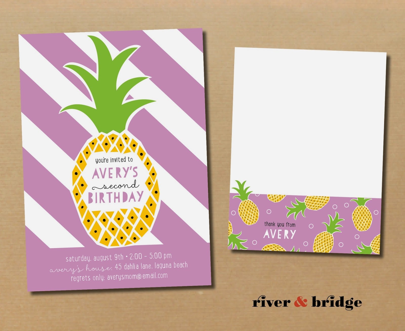 River &amp;amp; Bridge: Pineapples // Birthday Invitation + Thank You Card - Free Printable Pineapple Invitations