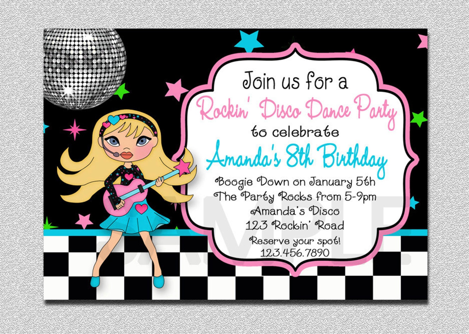 Rock Star Birthday Invitation Disco Rock Star Birthday Party | Etsy - Free Printable Karaoke Party Invitations
