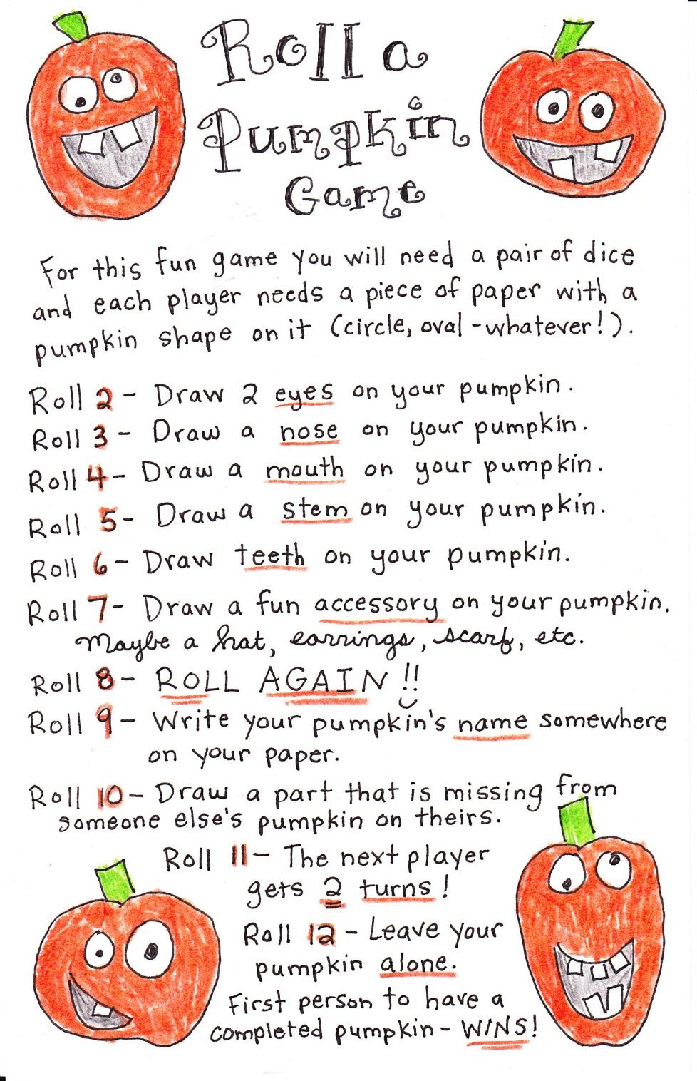 Roll A Pumpkin Game - Free Printable | Kid Fun | Halloween Games - Free Printable Halloween Games For Kids