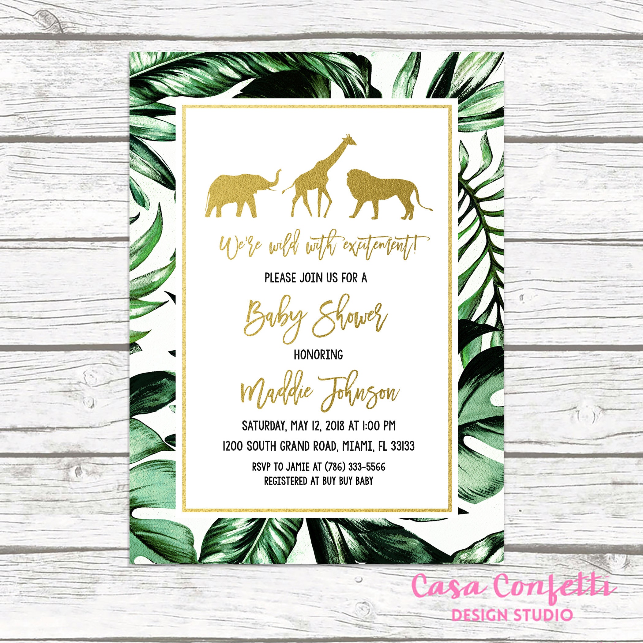 Safari Baby Shower Invitation, Gold Safari Baby Shower Invitation - Free Printable Jungle Safari Baby Shower Invitations