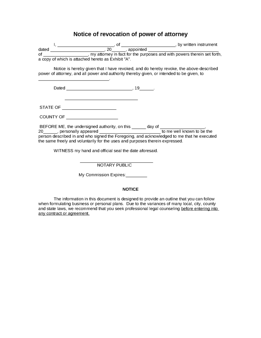 Sample Notice Of Revocation Of Power Of Attorney Form | 8Ws - Free Printable Revocation Of Power Of Attorney Form
