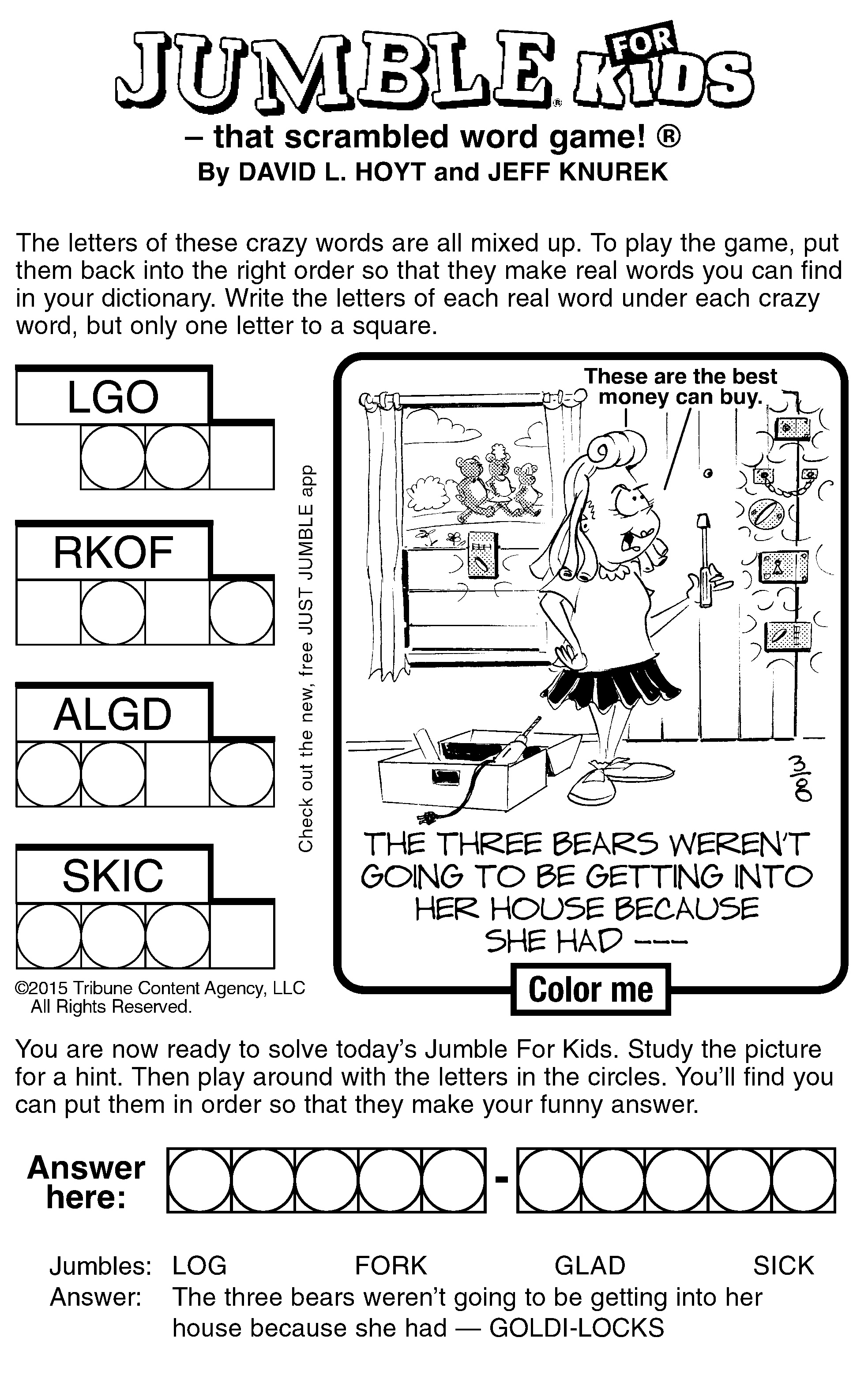 Sample Of Jumble For Kids | Tribune Content Agency (March 8, 2015) - Free Printable Jumble Word Games