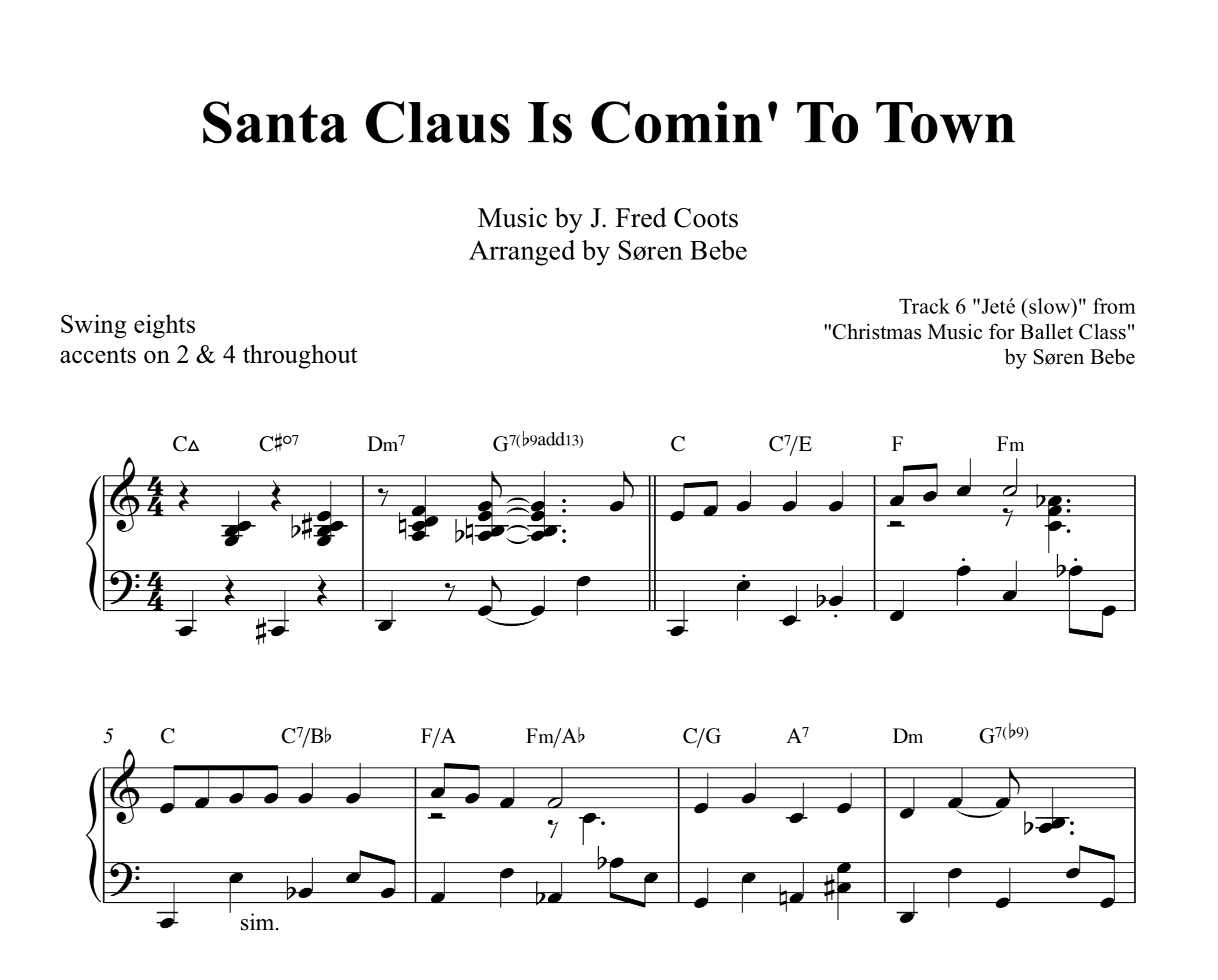 Santa Claus Is Comin&amp;#039; To Town (Jeté/tendu) - Christmas Piano Sheet - Christmas Piano Sheet Music Easy Free Printable