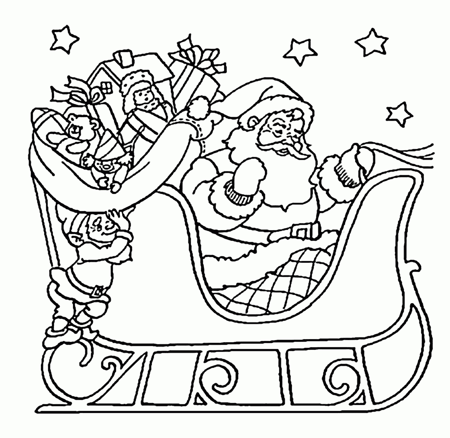 Santa Claus On Sleigh Coloring Pages For Kids, Printable Free - Santa Coloring Pages Printable Free