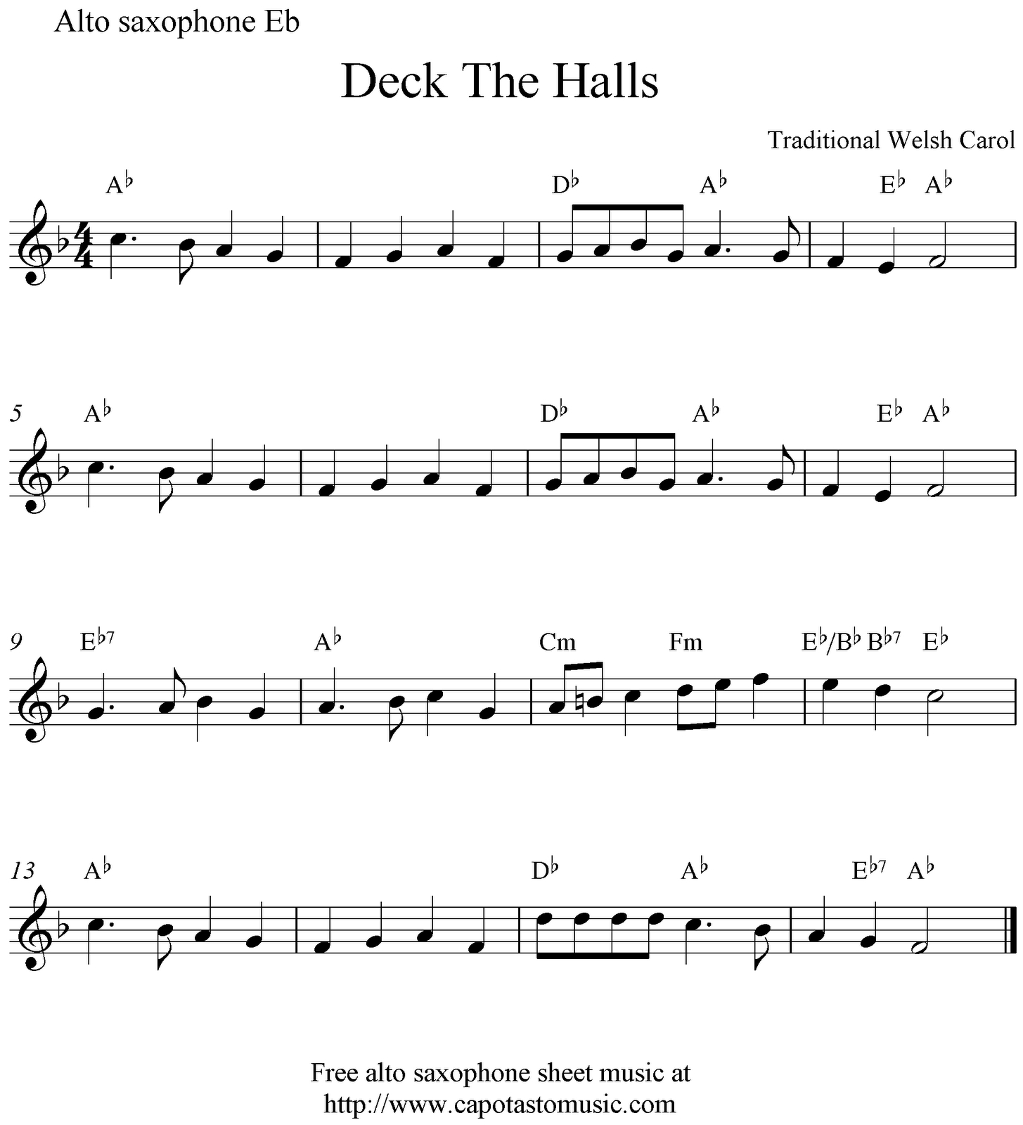 Saxophone Sheet Music For Beginners | Free Sheet Music Scores: Deck - Free Printable Christmas Sheet Music For Alto Saxophone