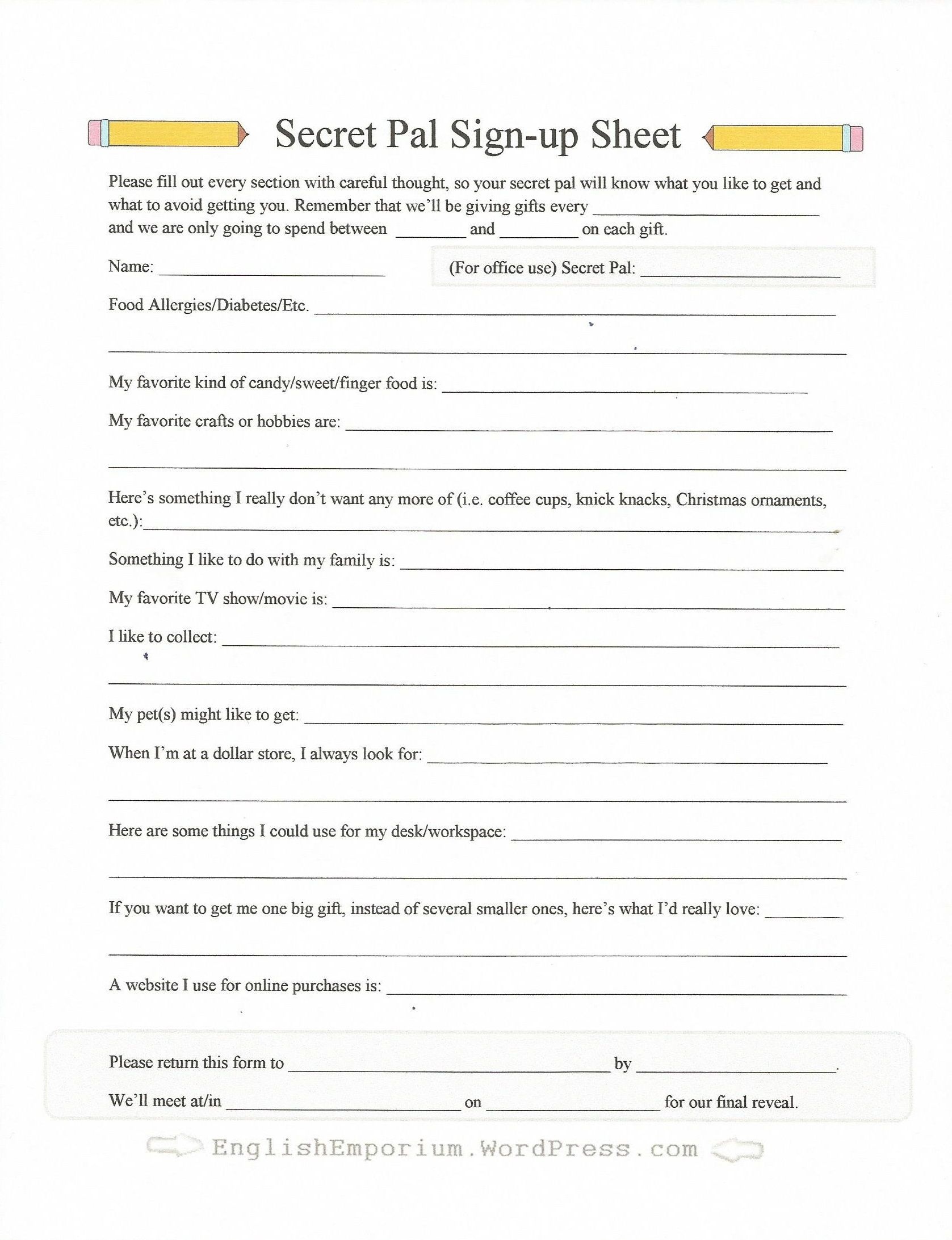 Free Printable Secret Pal Forms Printable Lab - vrogue.co