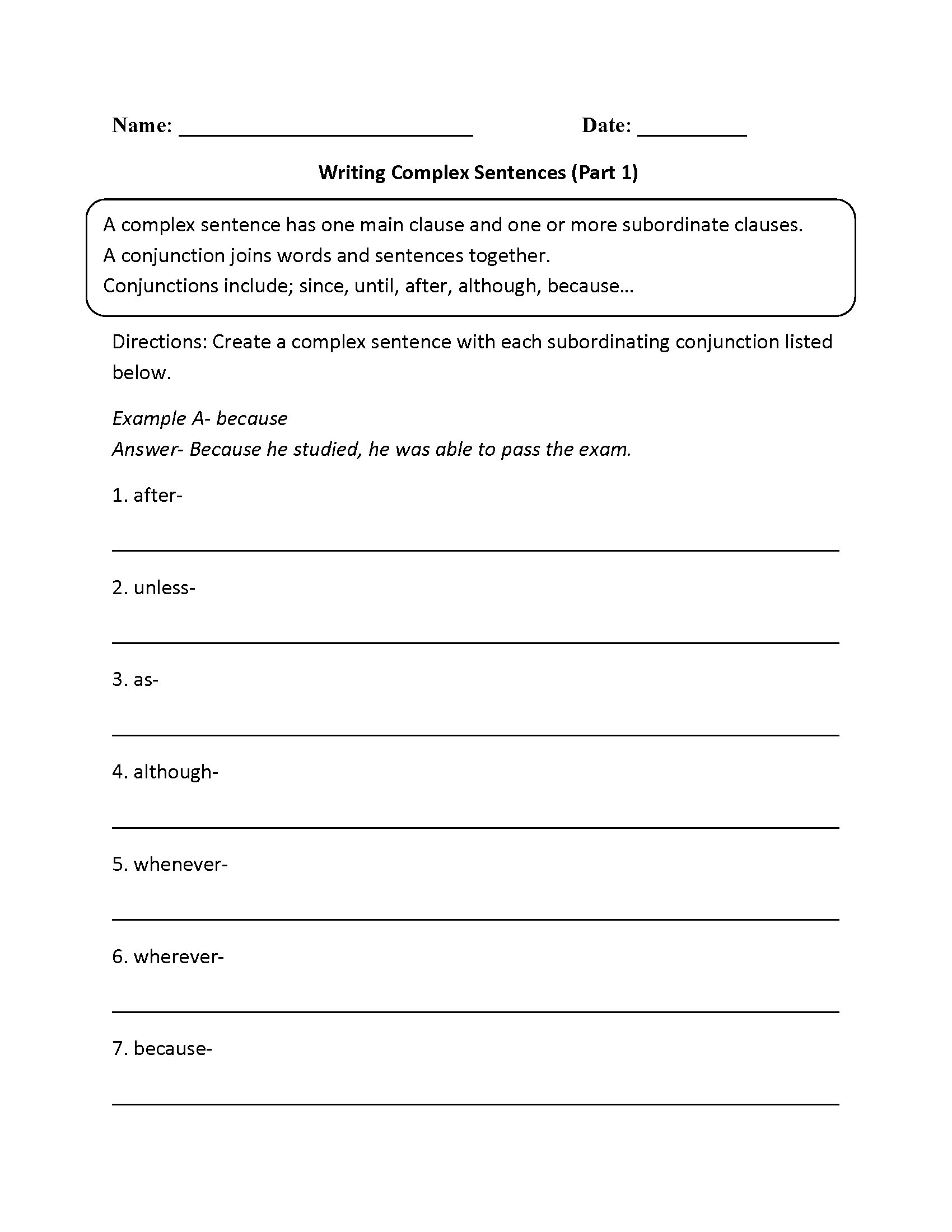 Sentences Worksheets | Complex Sentences Worksheets - Free Printable Worksheets On Simple Compound And Complex Sentences