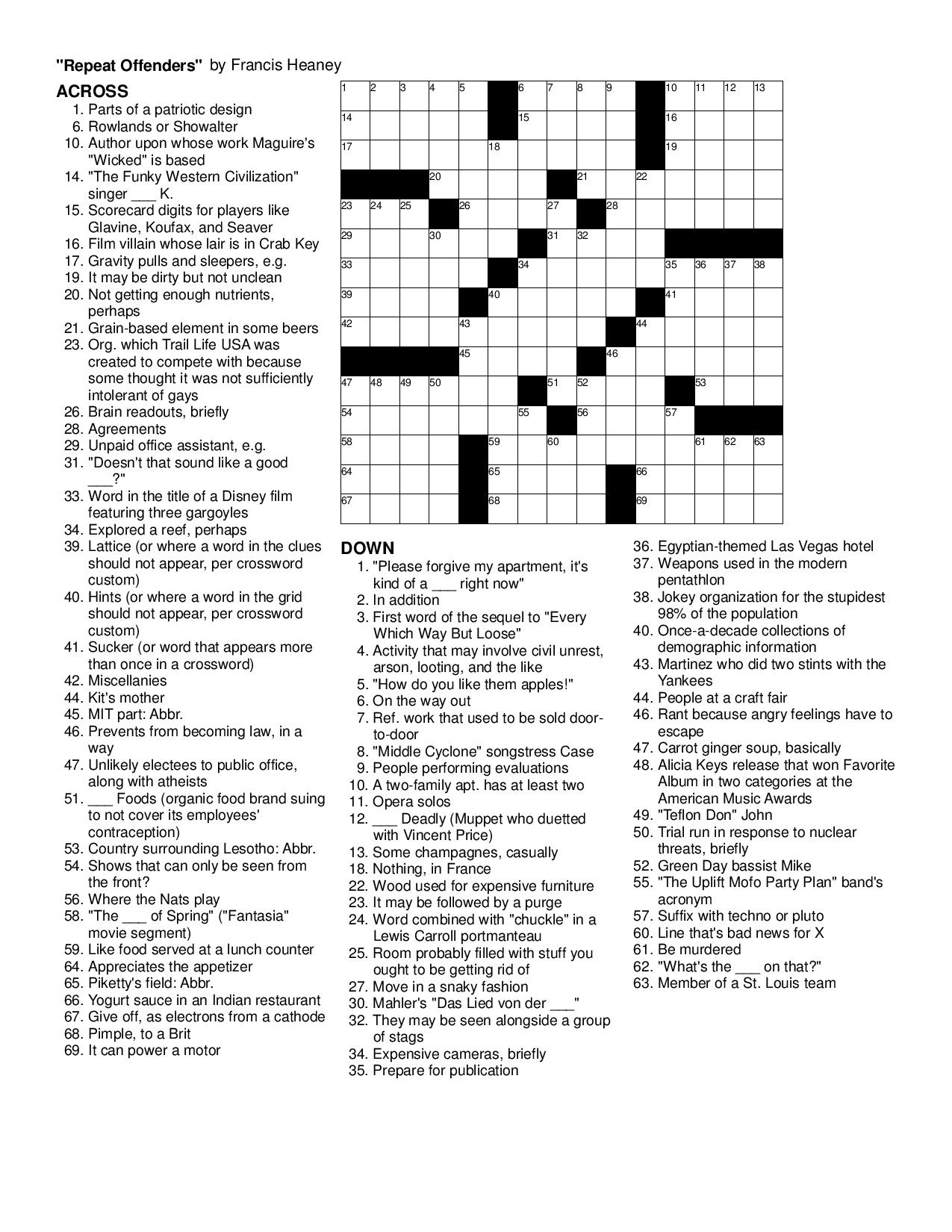 Merl Reagle's Sunday Crossword Free Printable Free Printable