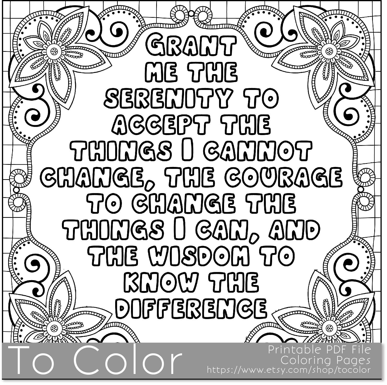 Serenity&amp;#039; Coloring Page For Grown Ups - This Is A Printable Pdf - Free Printable Serenity Prayer