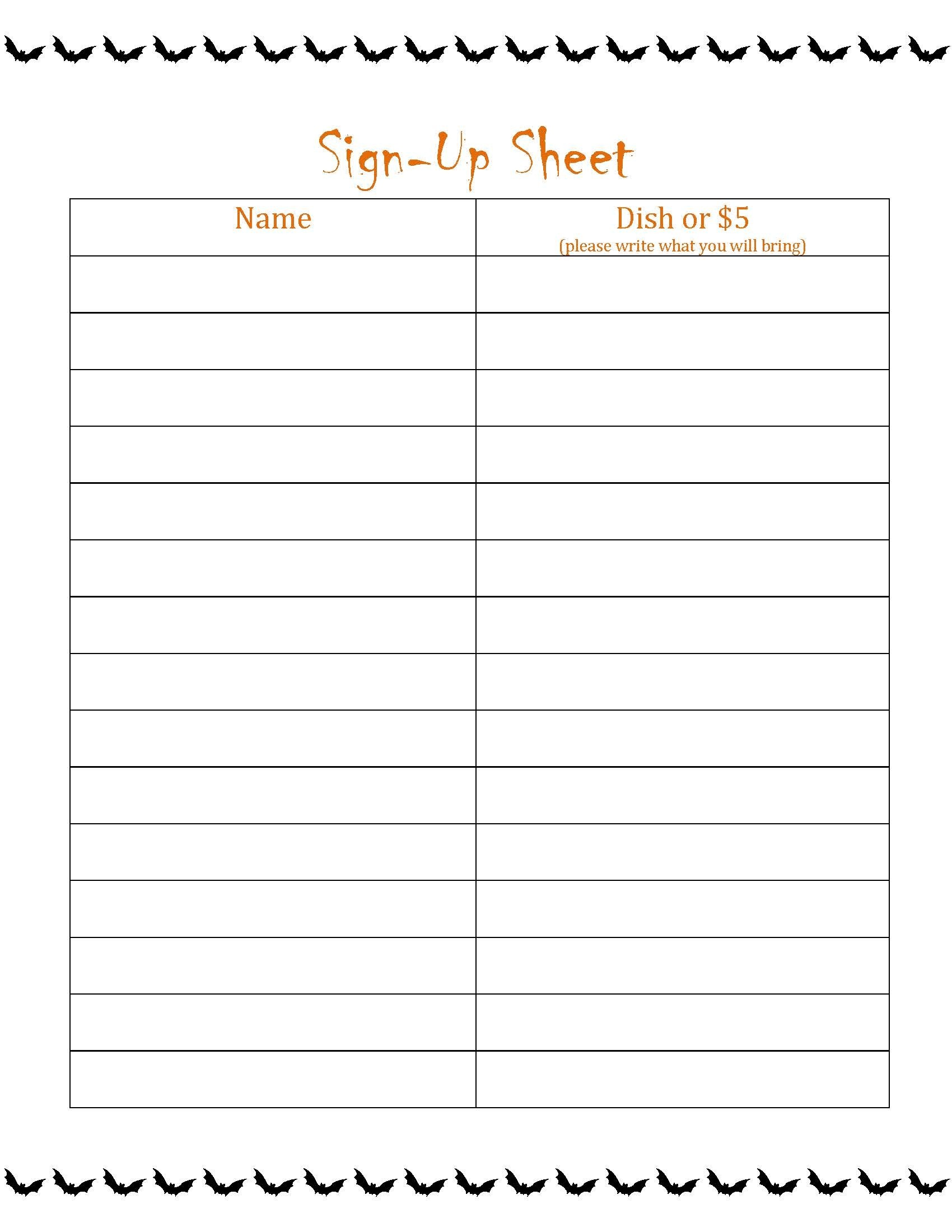 Sign Up Sheet For Potluck Unique Potluck Sign Up Sheet Halloween - Free Printable Sign Up Sheets For Potlucks