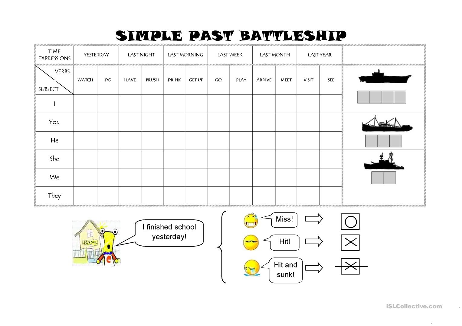 Simple Past Battleship Worksheet - Free Esl Printable Worksheets - Free Printable Battleship Game