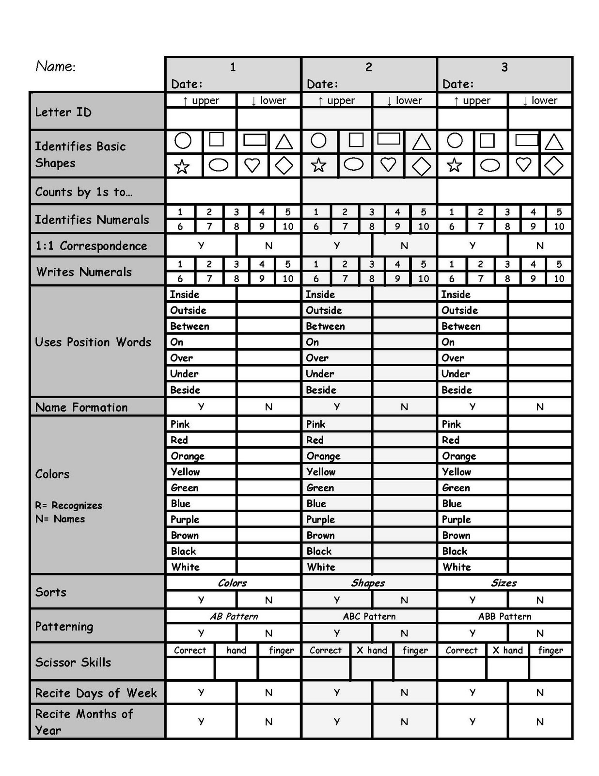 Skill Assessment | Printables | Evaluaciones Para Preescolar - Free Printable Pre K Assessment Forms