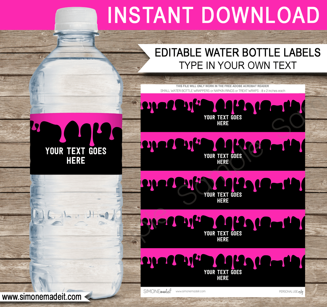 Slime Water Bottle Labels | Pink Slime Theme Birthday Party - Free Printable Paris Water Bottle Labels