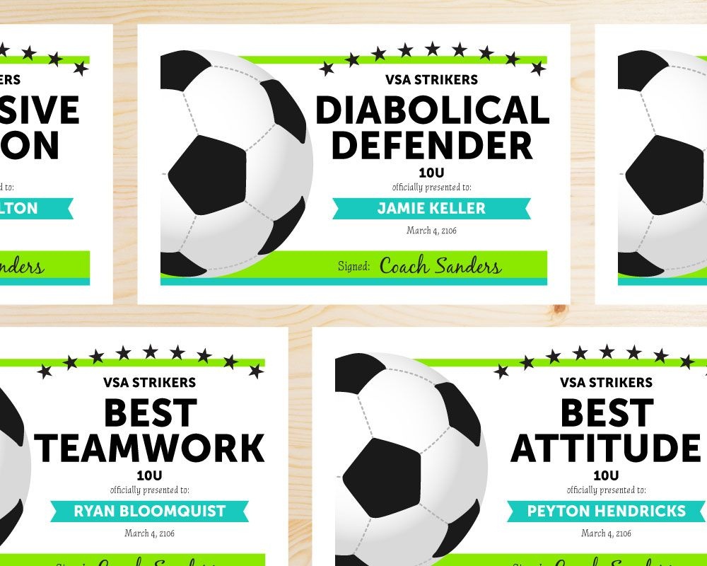 Soccer Certificate Of Participation Soccer Award Print At Etsy Free