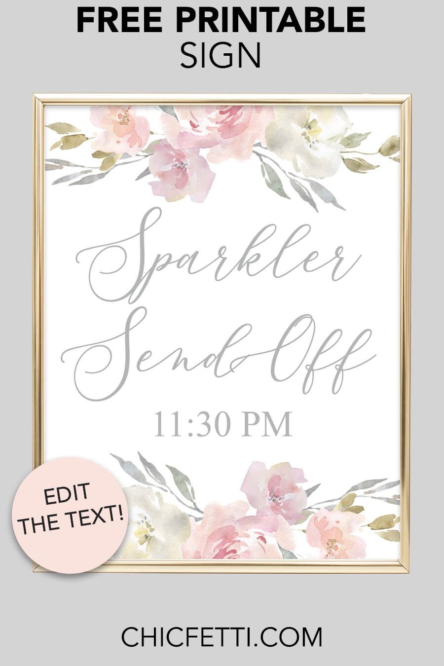 Sparkler Send Off Printable Sign (Blush Floral) | Free Wedding - Free Printable Wedding Sparkler Sign